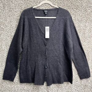 Eileen Fisher Sweater Women’s M Sheer Mohair Gray Button Down Front V-Neck Cardi